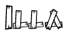 The image contains the name Illa written in a decorative, stylized font with a hand-drawn appearance. The lines are made up of what appears to be planks of wood, which are nailed together