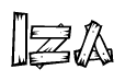 The clipart image shows the name Iza stylized to look as if it has been constructed out of wooden planks or logs. Each letter is designed to resemble pieces of wood.