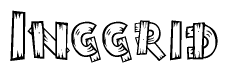 The clipart image shows the name Inggrid stylized to look as if it has been constructed out of wooden planks or logs. Each letter is designed to resemble pieces of wood.