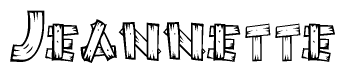 The image contains the name Jeannette written in a decorative, stylized font with a hand-drawn appearance. The lines are made up of what appears to be planks of wood, which are nailed together
