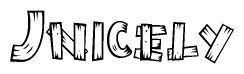 The clipart image shows the name Jnicely stylized to look like it is constructed out of separate wooden planks or boards, with each letter having wood grain and plank-like details.