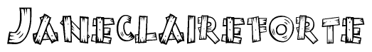 The image contains the name Janeclaireforte written in a decorative, stylized font with a hand-drawn appearance. The lines are made up of what appears to be planks of wood, which are nailed together