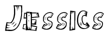 The clipart image shows the name Jessics stylized to look like it is constructed out of separate wooden planks or boards, with each letter having wood grain and plank-like details.