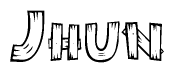 The clipart image shows the name Jhun stylized to look as if it has been constructed out of wooden planks or logs. Each letter is designed to resemble pieces of wood.