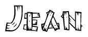 The image contains the name Jean written in a decorative, stylized font with a hand-drawn appearance. The lines are made up of what appears to be planks of wood, which are nailed together