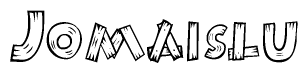 The clipart image shows the name Jomaislu stylized to look as if it has been constructed out of wooden planks or logs. Each letter is designed to resemble pieces of wood.