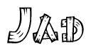 The image contains the name Jad written in a decorative, stylized font with a hand-drawn appearance. The lines are made up of what appears to be planks of wood, which are nailed together
