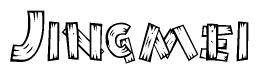 The clipart image shows the name Jingmei stylized to look like it is constructed out of separate wooden planks or boards, with each letter having wood grain and plank-like details.