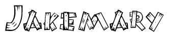 The clipart image shows the name Jakemary stylized to look like it is constructed out of separate wooden planks or boards, with each letter having wood grain and plank-like details.