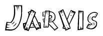 The image contains the name Jarvis written in a decorative, stylized font with a hand-drawn appearance. The lines are made up of what appears to be planks of wood, which are nailed together