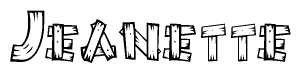 The image contains the name Jeanette written in a decorative, stylized font with a hand-drawn appearance. The lines are made up of what appears to be planks of wood, which are nailed together