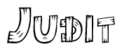 The clipart image shows the name Judit stylized to look as if it has been constructed out of wooden planks or logs. Each letter is designed to resemble pieces of wood.