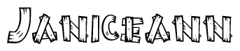 The image contains the name Janiceann written in a decorative, stylized font with a hand-drawn appearance. The lines are made up of what appears to be planks of wood, which are nailed together
