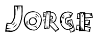 The image contains the name Jorge written in a decorative, stylized font with a hand-drawn appearance. The lines are made up of what appears to be planks of wood, which are nailed together