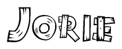 The clipart image shows the name Jorie stylized to look as if it has been constructed out of wooden planks or logs. Each letter is designed to resemble pieces of wood.