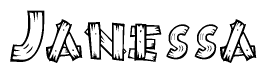 The image contains the name Janessa written in a decorative, stylized font with a hand-drawn appearance. The lines are made up of what appears to be planks of wood, which are nailed together