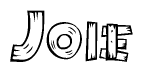 The clipart image shows the name Joie stylized to look as if it has been constructed out of wooden planks or logs. Each letter is designed to resemble pieces of wood.