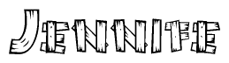 The clipart image shows the name Jennife stylized to look like it is constructed out of separate wooden planks or boards, with each letter having wood grain and plank-like details.
