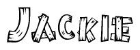 The clipart image shows the name Jackie stylized to look as if it has been constructed out of wooden planks or logs. Each letter is designed to resemble pieces of wood.
