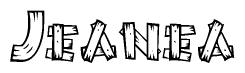The clipart image shows the name Jeanea stylized to look like it is constructed out of separate wooden planks or boards, with each letter having wood grain and plank-like details.