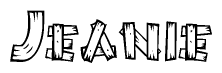 The image contains the name Jeanie written in a decorative, stylized font with a hand-drawn appearance. The lines are made up of what appears to be planks of wood, which are nailed together