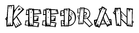 The image contains the name Keedran written in a decorative, stylized font with a hand-drawn appearance. The lines are made up of what appears to be planks of wood, which are nailed together