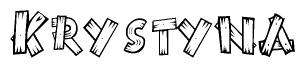 The clipart image shows the name Krystyna stylized to look as if it has been constructed out of wooden planks or logs. Each letter is designed to resemble pieces of wood.