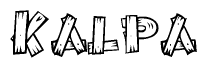 The clipart image shows the name Kalpa stylized to look as if it has been constructed out of wooden planks or logs. Each letter is designed to resemble pieces of wood.