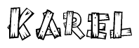The clipart image shows the name Karel stylized to look like it is constructed out of separate wooden planks or boards, with each letter having wood grain and plank-like details.