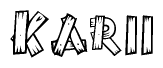 The clipart image shows the name Karii stylized to look as if it has been constructed out of wooden planks or logs. Each letter is designed to resemble pieces of wood.