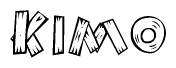 The image contains the name Kimo written in a decorative, stylized font with a hand-drawn appearance. The lines are made up of what appears to be planks of wood, which are nailed together