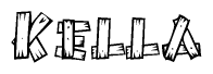 The image contains the name Kella written in a decorative, stylized font with a hand-drawn appearance. The lines are made up of what appears to be planks of wood, which are nailed together