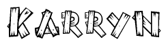 The clipart image shows the name Karryn stylized to look as if it has been constructed out of wooden planks or logs. Each letter is designed to resemble pieces of wood.