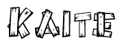 The image contains the name Kaite written in a decorative, stylized font with a hand-drawn appearance. The lines are made up of what appears to be planks of wood, which are nailed together