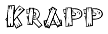 The clipart image shows the name Krapp stylized to look as if it has been constructed out of wooden planks or logs. Each letter is designed to resemble pieces of wood.
