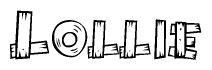 The image contains the name Lollie written in a decorative, stylized font with a hand-drawn appearance. The lines are made up of what appears to be planks of wood, which are nailed together