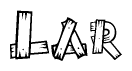The image contains the name Lar written in a decorative, stylized font with a hand-drawn appearance. The lines are made up of what appears to be planks of wood, which are nailed together