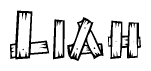 The clipart image shows the name Liah stylized to look as if it has been constructed out of wooden planks or logs. Each letter is designed to resemble pieces of wood.