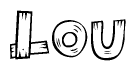 The clipart image shows the name Lou stylized to look like it is constructed out of separate wooden planks or boards, with each letter having wood grain and plank-like details.