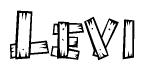 The clipart image shows the name Levi stylized to look as if it has been constructed out of wooden planks or logs. Each letter is designed to resemble pieces of wood.