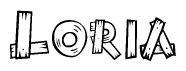The clipart image shows the name Loria stylized to look as if it has been constructed out of wooden planks or logs. Each letter is designed to resemble pieces of wood.