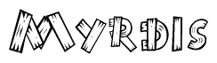 The clipart image shows the name Myrdis stylized to look like it is constructed out of separate wooden planks or boards, with each letter having wood grain and plank-like details.