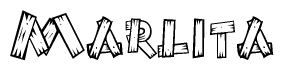 The clipart image shows the name Marlita stylized to look as if it has been constructed out of wooden planks or logs. Each letter is designed to resemble pieces of wood.
