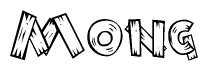 The clipart image shows the name Mong stylized to look as if it has been constructed out of wooden planks or logs. Each letter is designed to resemble pieces of wood.