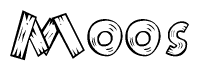 The clipart image shows the name Moos stylized to look as if it has been constructed out of wooden planks or logs. Each letter is designed to resemble pieces of wood.