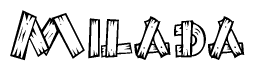 The clipart image shows the name Milada stylized to look as if it has been constructed out of wooden planks or logs. Each letter is designed to resemble pieces of wood.