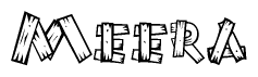 The image contains the name Meera written in a decorative, stylized font with a hand-drawn appearance. The lines are made up of what appears to be planks of wood, which are nailed together