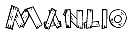 The image contains the name Manlio written in a decorative, stylized font with a hand-drawn appearance. The lines are made up of what appears to be planks of wood, which are nailed together