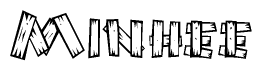 The clipart image shows the name Minhee stylized to look like it is constructed out of separate wooden planks or boards, with each letter having wood grain and plank-like details.