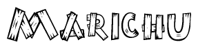 The clipart image shows the name Marichu stylized to look as if it has been constructed out of wooden planks or logs. Each letter is designed to resemble pieces of wood.